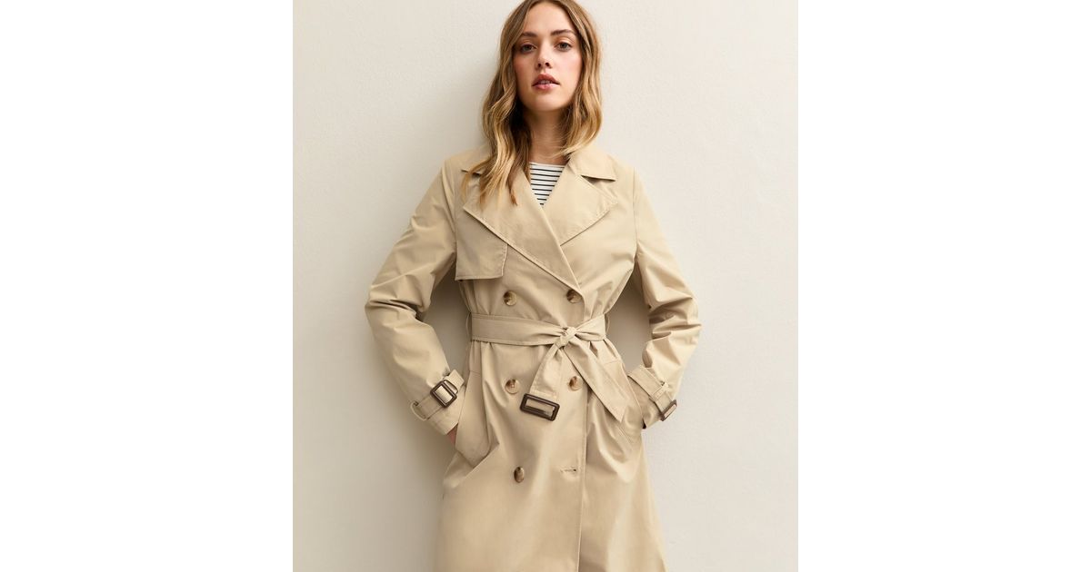 Stone Double Breasted Trench Coat