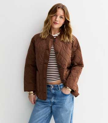 Mid Brown Longline Quilted Jacket