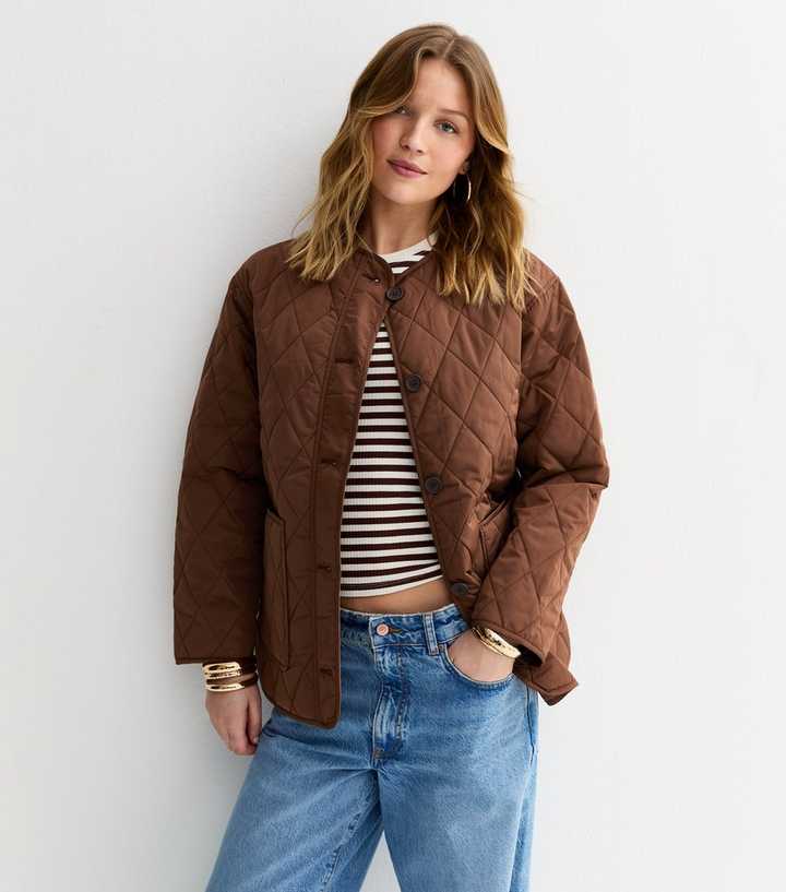 Mid Brown Longline Quilted Jacket