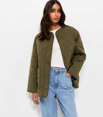 Dark Khaki Longline Quilted Jacket
