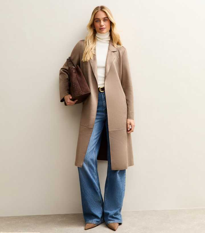 Mink Faux Suede Belted Duster Coat