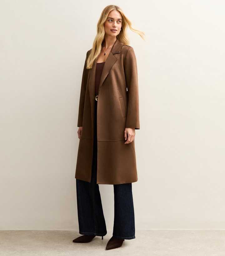 Dark Brown Faux Suede Belted Duster Coat