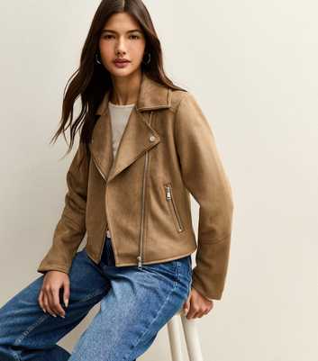 Tan Faux Suede Biker Jacket