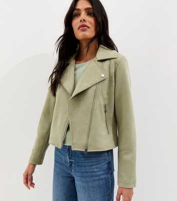 Light Khaki Faux Suede Biker Jacket