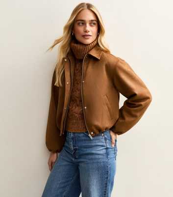 Tan Faux Suede Bubble Hem Jacket