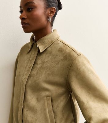 Light Khaki Faux Suede Bubble Hem Jacket | New Look