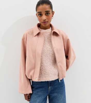 Light Pink Faux Suede Bubble Hem Jacket
