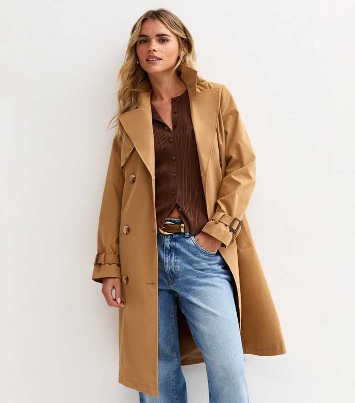 Petite Tan Double Breasted Belted Mac Jacket