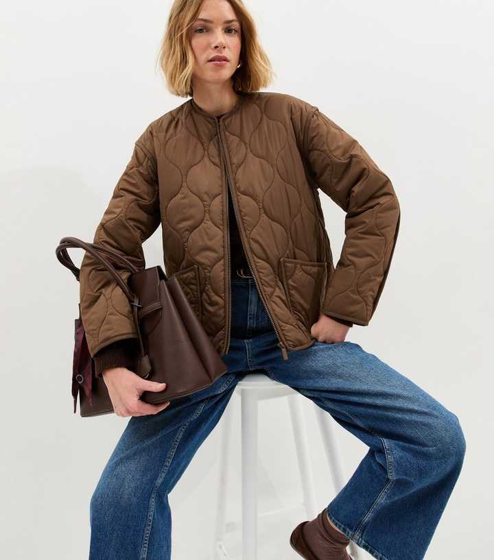 Dark Brown Quilted Padded Jacket | New Look
