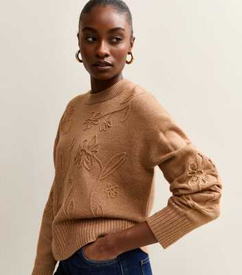 Camel Floral Embroidered Jumper