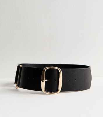 Wide Black Faux Leather Buckle Belt
