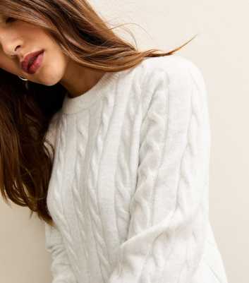 Light Grey Cable Knit Crew Neck Jumper