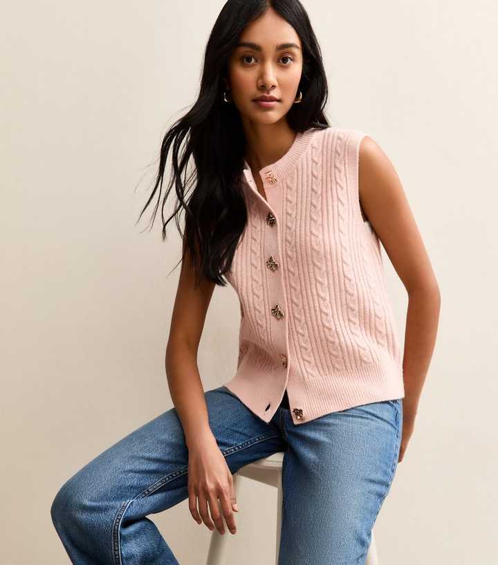 Light Pink Cable Knit Waistcoat