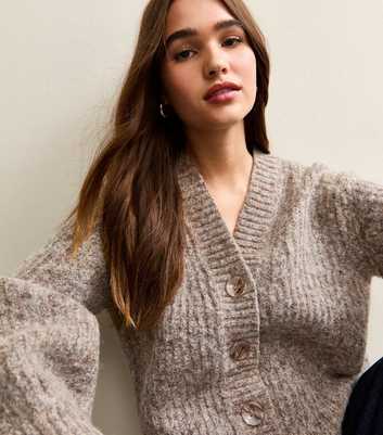 Mink Chunky Knit V-Neck Cardigan