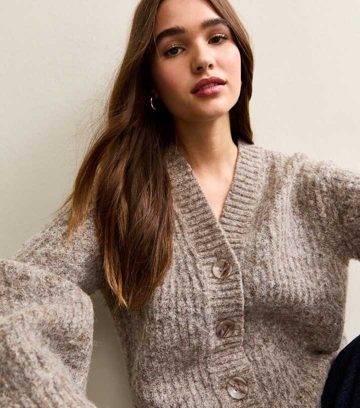 Mink Chunky Knit V-Neck Cardigan