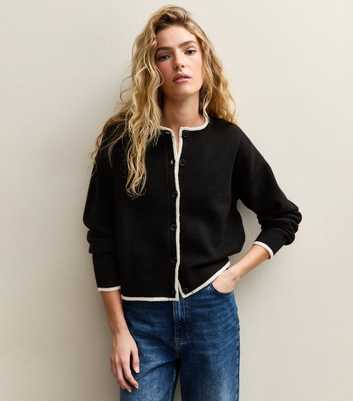Black Tipped Crew Neck Cardigan
