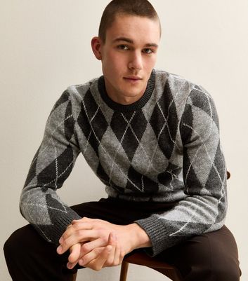 THE TOÉ Marien Argyle Knit gray grey-argyle-knit-crew-neck-