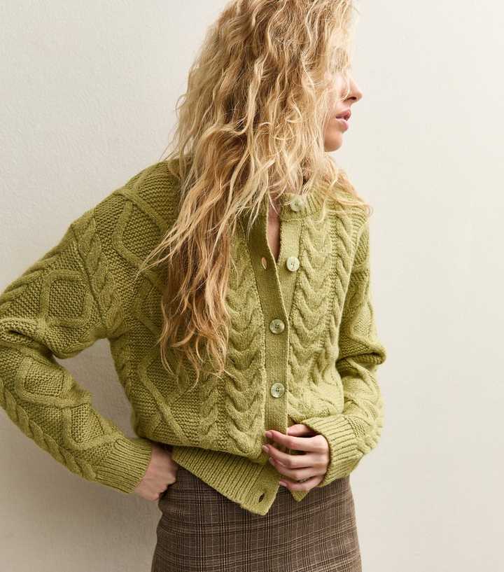 Green Cable Knit Cardigan