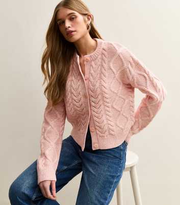 Pink Cable Knit Cardigan