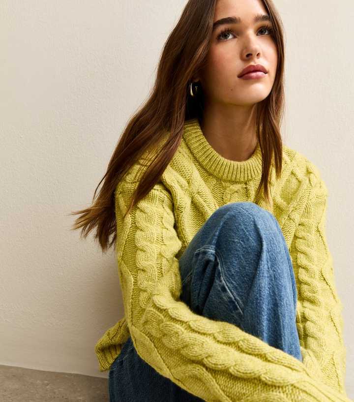 Bright Green Midweight Cable Knit Jumper