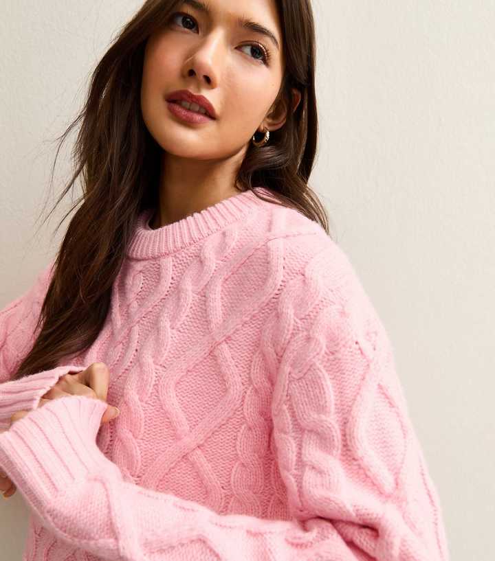 Bright Pink Midweight Cable Knit Jumper