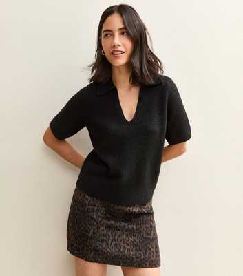 Black Open Collar Knit Top