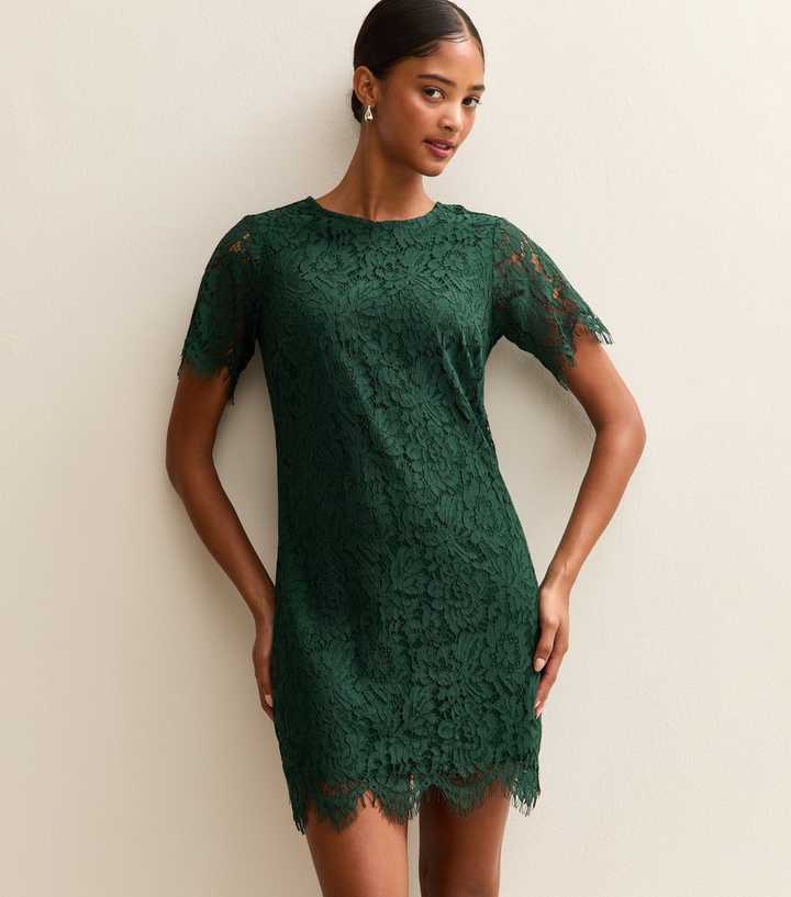 Dark Green Lace T Shirt Mini Dress | New Look Dark Green Lace T Shirt Mini Dress | New Look