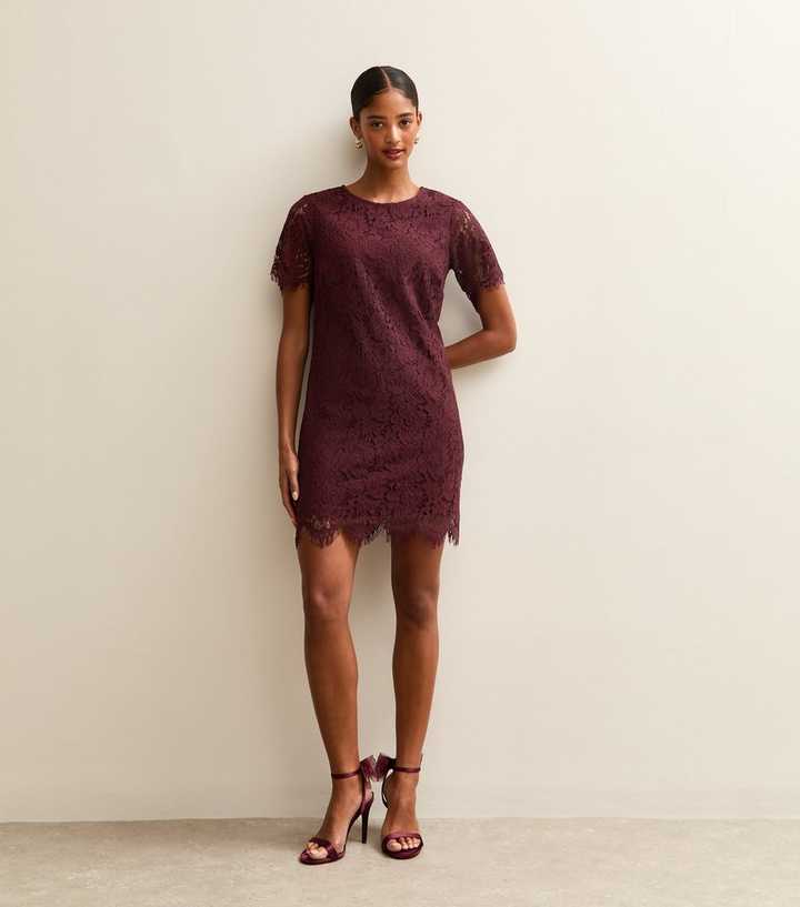Dark Burgundy Lace T Shirt Mini Dress