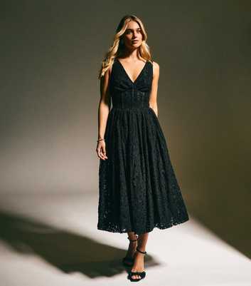 Black Lace Corset Midi Dress