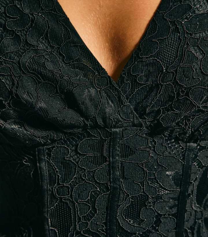 black lace corset midi dress Lace corset midi dress with a flower 34 (FR) / Black