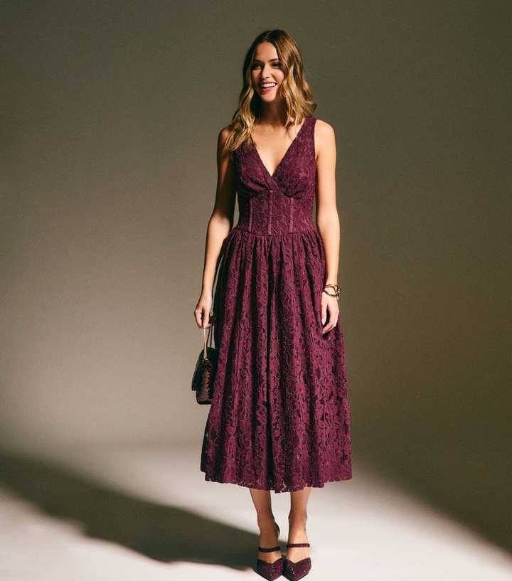 knee length dresses for ladies Maeve Corset Midi Dress in Burgundy - Elegant Evening Wear main image 1
