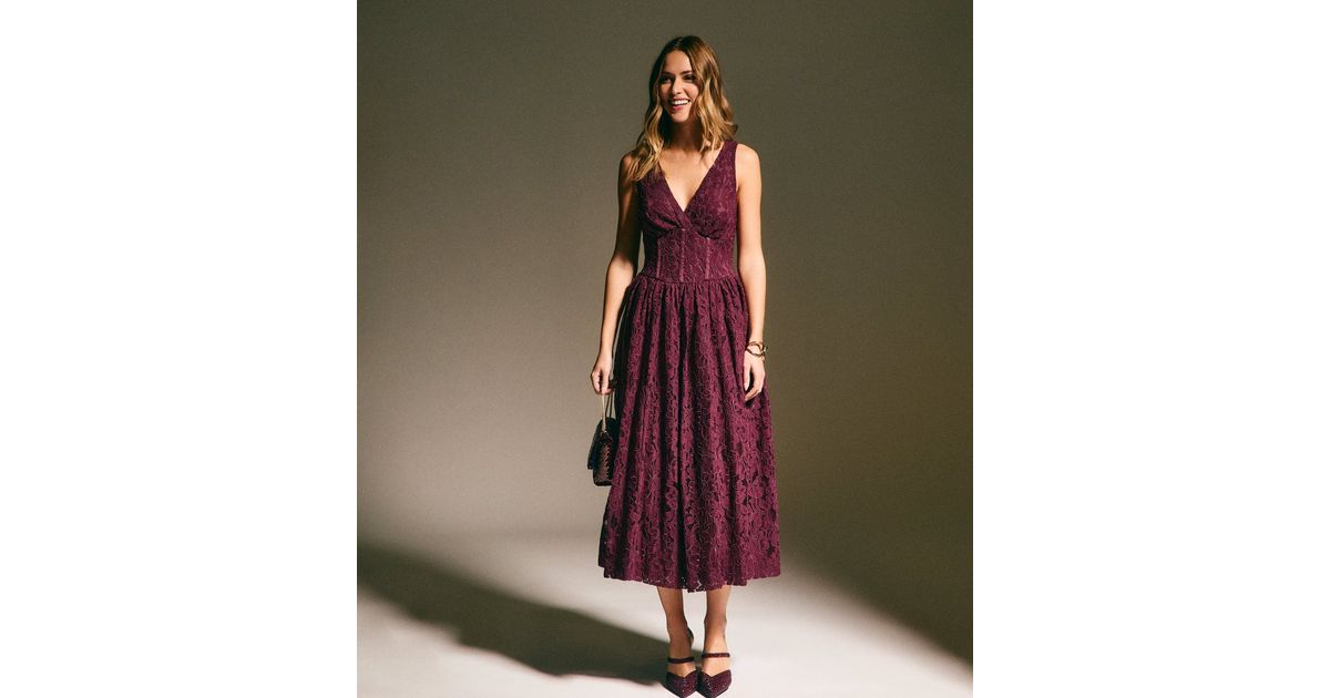 new look burgundy lace dress self-portrait - Burgundy Lace Collared Midi Dress