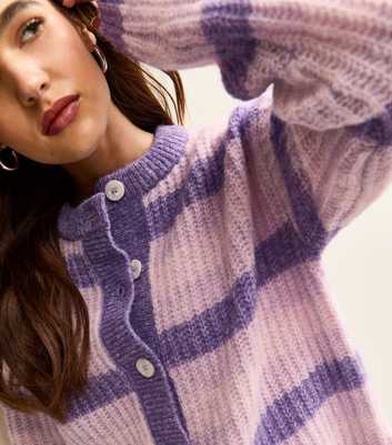 Light Purple Stitchy Stripe Knit Cardigan