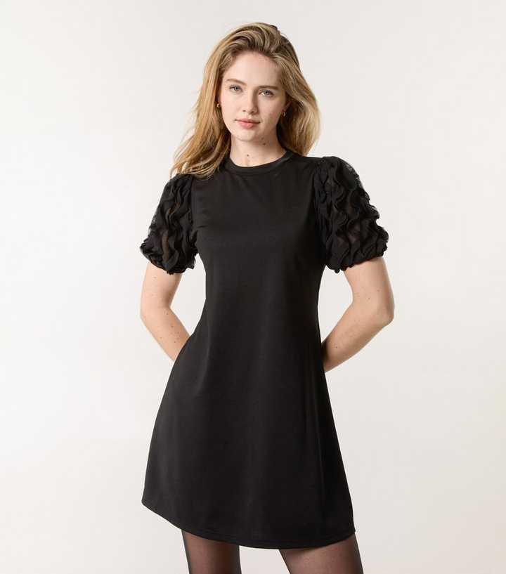 Blue Vanilla Black Textured Sleeve Dress