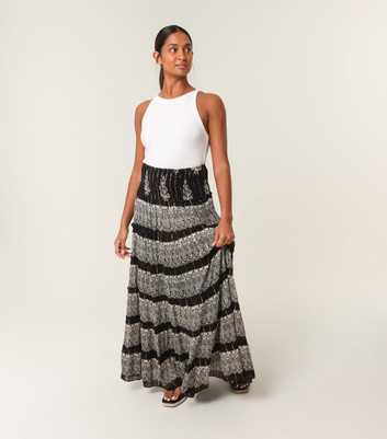 Blue Vanilla Black Paisley Print Maxi Skirt