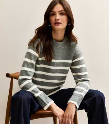 Tall Grey Knitted Stripe Midweight Jumper