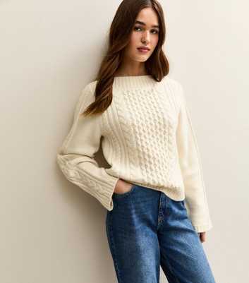 Cream Cable Knit Wide Sleeve Jumper