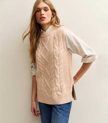 Camel Cable Knit Longline Tabard