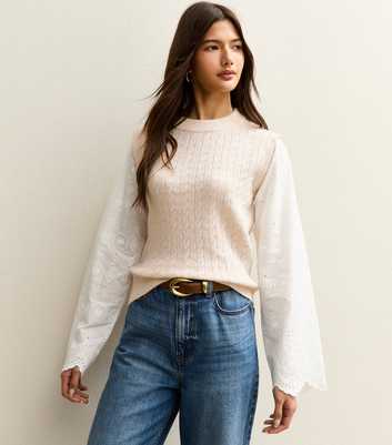 Cream Cable Knit Broderie Anglaise Jumper