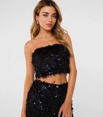 Pink Vanilla Black Feather Sequin Bandeau Top