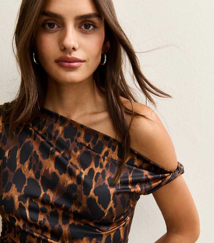 Brown Leopard Print Off The Shoulder Top