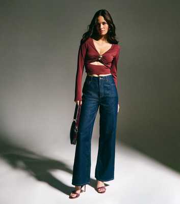 Dark Burgundy Ring Detail Cut Out Long Sleeve Top