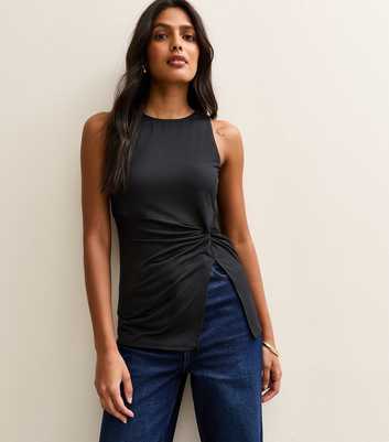 Black Twisted Front Longline Vest