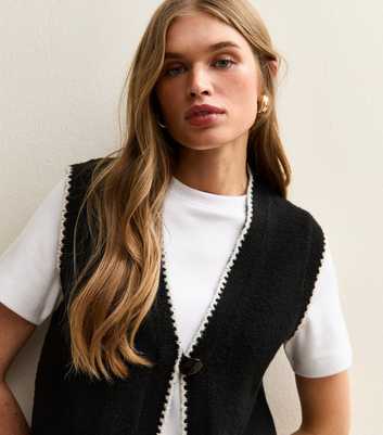 Black and White Blanket Stitch Knit Waistcoat