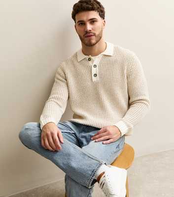 Only & Sons Cream Regular Knit Polo Jumper