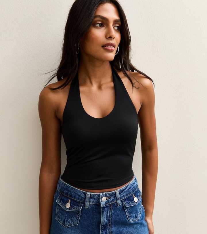 Black Halterneck Jersey Top