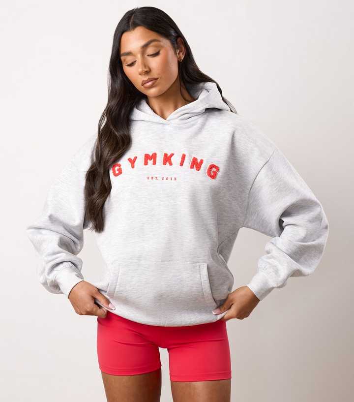 Gym King Grey Logo Appliqued Hoodie