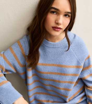 Light Blue Striped Raglan Sleeves Oversized Jumper
