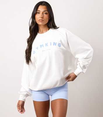 Gym King White Shadow Contrast Logo Oversized Sweatshirt