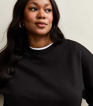 Curves Premium Black Jersey Crew Neck Sweatshirt